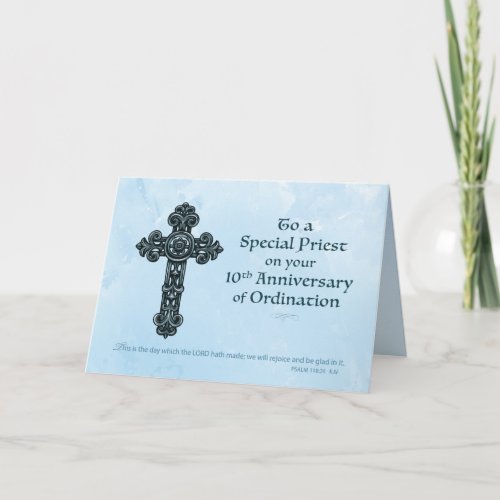 10th Ordination Anniversary Priest Ornate Cross Card