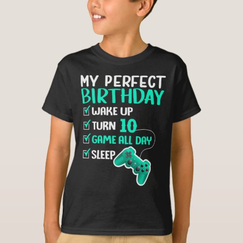 10th Perfect Birthday Gaming 10 Years Old Gamer  T_Shirt