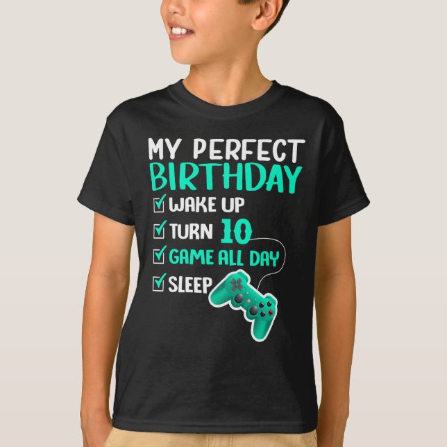10th Perfect Birthday Gaming 10 Years Old Gamer  T-Shirt (Front)