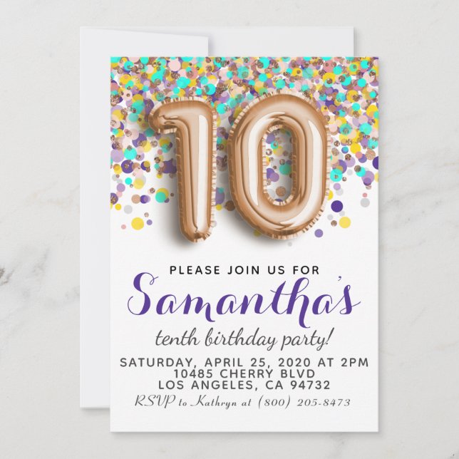10th Rose Gold Birthday Invitation (Front)
