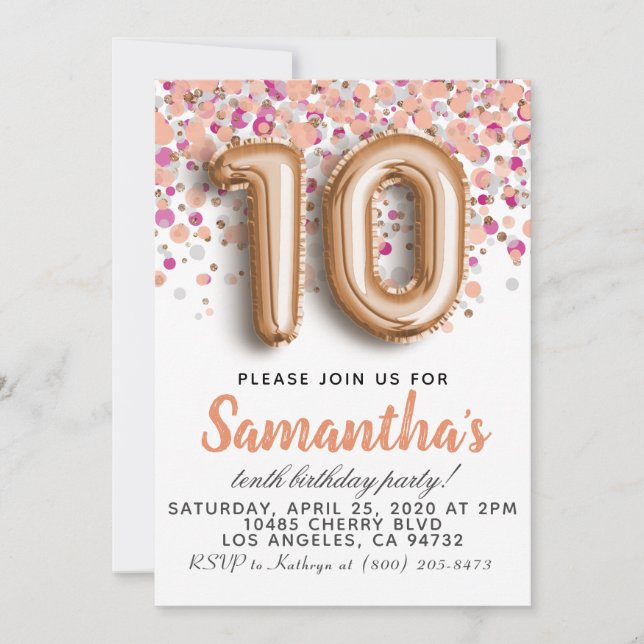 10th Rose Gold Birthday Invitation (Front)