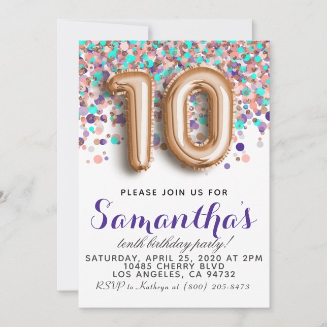 10th Rose Gold Birthday Invitation (Front)