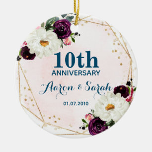 10th Silver Wedding Anniversary Keepsake Ceramic Ornament