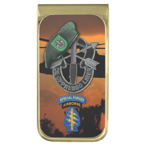 10th Special forces Green Berets SF Fort Carson Gold Finish Money Clip
