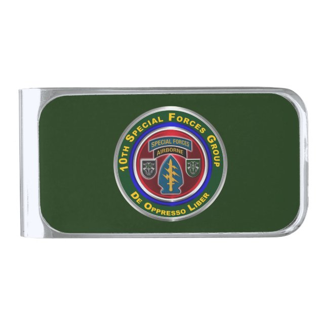 10th Special Forces Group Airborne   Silver Finish Money Clip (Front)