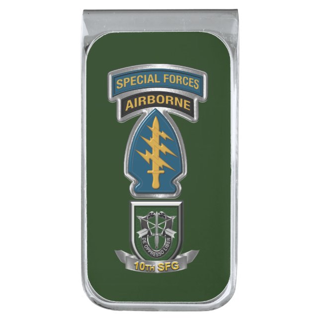10th Special Forces Group Airborne Silver Finish Money Clip (Front Vertical)