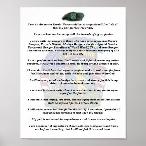 10th special forces veterans vets creed print