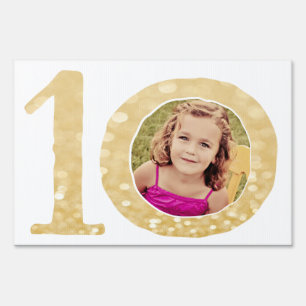 10th Ten 10 Year Old Birthday Gold Yard Sign