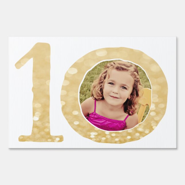 10th Ten 10 Year Old Birthday Gold Yard Sign (Front)