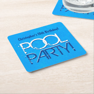 10th Ten Birthday Pool Party Save the Date P02Z Square Paper Coaster