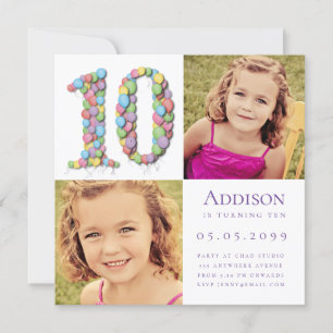 10th Ten Year Old Balloons Birthday Party Photo I Invitation
