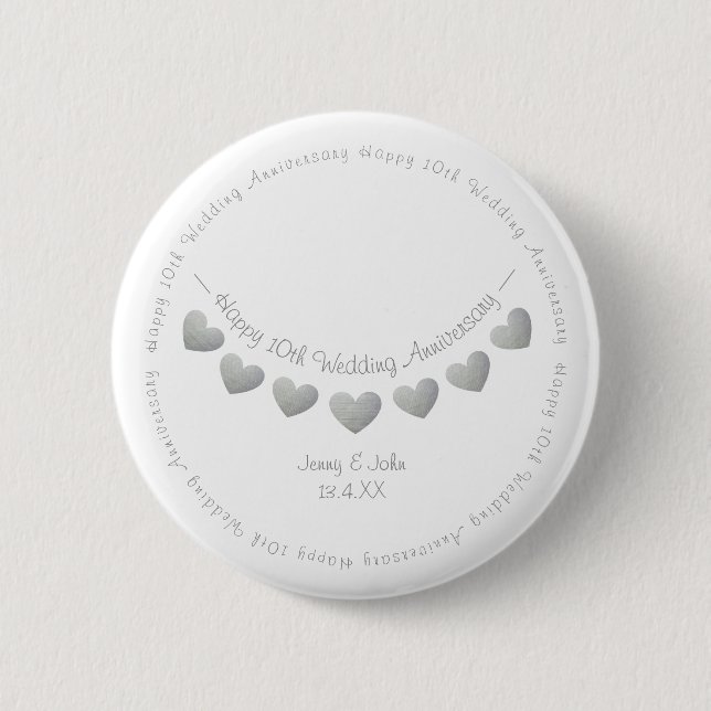 10th tin/aluminum Wedding Anniversary  Button (Front)