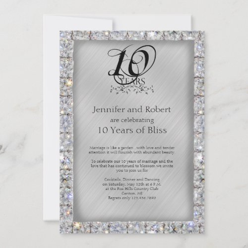 10th Tin and Diamond Wedding Anniversary Invitation