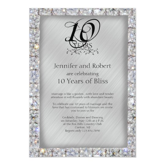10th tin and diamond wedding anniversary invitation zazzle com
