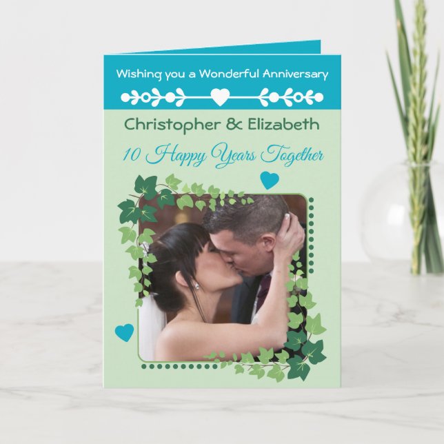 10th Tin Anniversary photo green azure Card (Front)