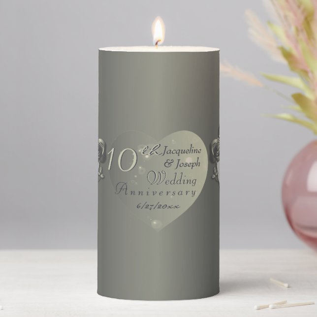 10th Tin Color Wedding Anniversary Pillar Candle (In Situ)