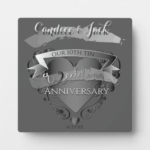 10th Tin Wedding Anniversary 3D Heart Emblem Plaque
