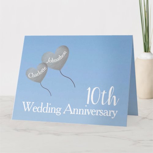 10th tin wedding anniversary balloon card