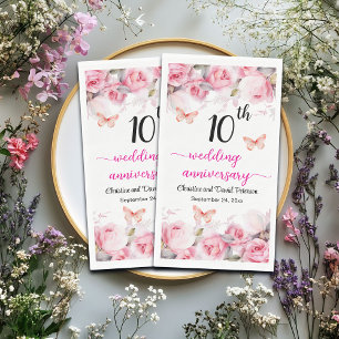 10th Tin Wedding Anniversary Blush Roses Paper Guest Towels