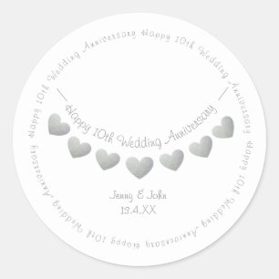 10th Tin Wedding anniversary bunting design Classic Round Sticker