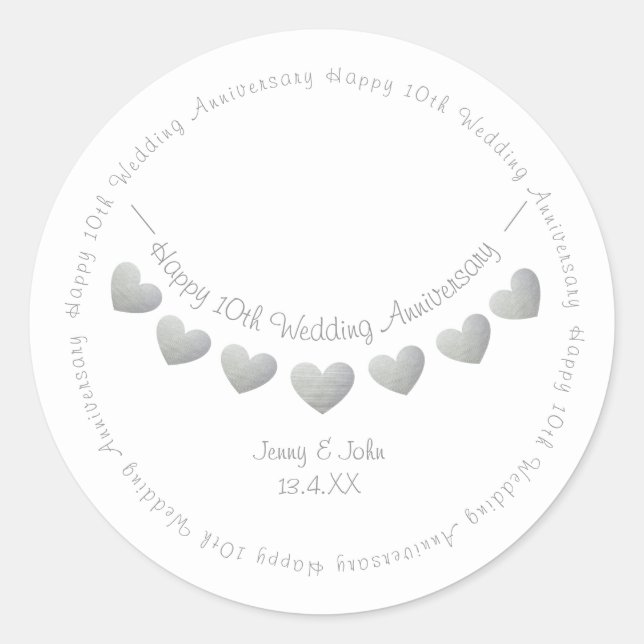 10th Tin Wedding anniversary bunting design Classic Round Sticker (Front)
