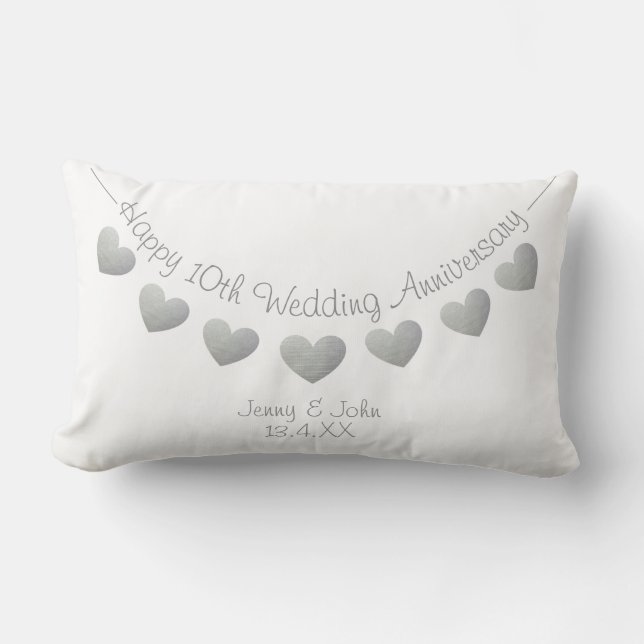 10th tin wedding anniversary bunting heart lumbar pillow (Front)
