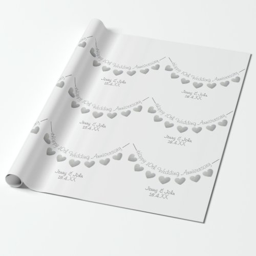 10th Tin Wedding Anniversary bunting white  Wrapping Paper