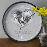10th tin wedding anniversary custom photo heart clock<br><div class="desc">Tin heart wedding anniversary clock personalize with your own couples photo, year of marriage, and names or relationship to you. The example reads Mr & Mrs Thompson 10th Tin Wedding Anniversary and your marriage and current date. White time lines and 4 roman numbers for time telling. Other matching ten years...</div>