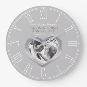 10th tin wedding anniversary custom photo heart large clock
