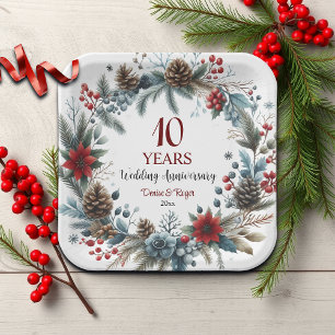 10th Tin Wedding Anniversary Elegant Winter Paper Plates