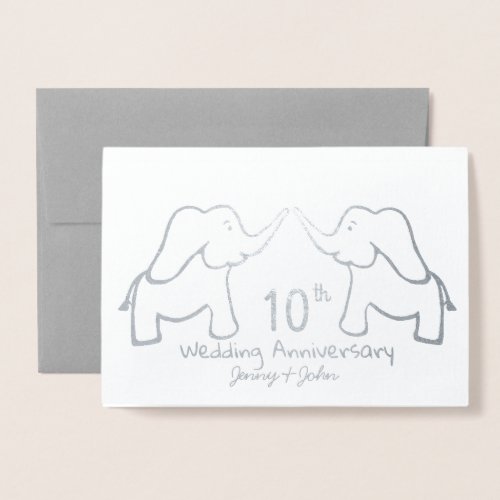 10th tin Wedding Anniversary elephant Foil Card