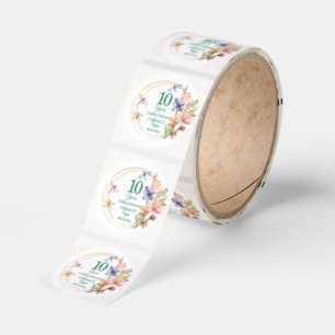 10th Tin Wedding Anniversary Gold Frame Floral Classic Round Sticker