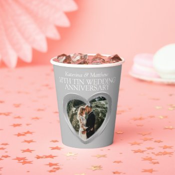 10th Tin Wedding Anniversary Heart Photo Gray Paper Cups by mylittleedenweddings at Zazzle