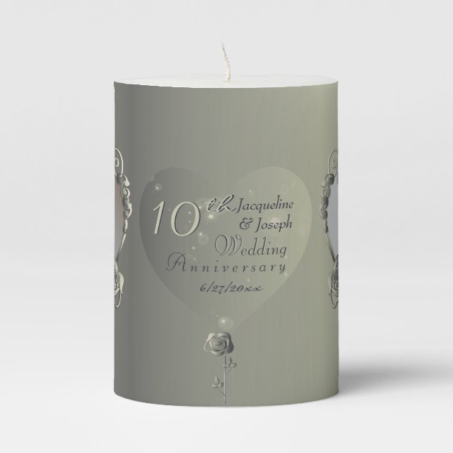 10th Tin Wedding Anniversary Pillar Candle (Front)