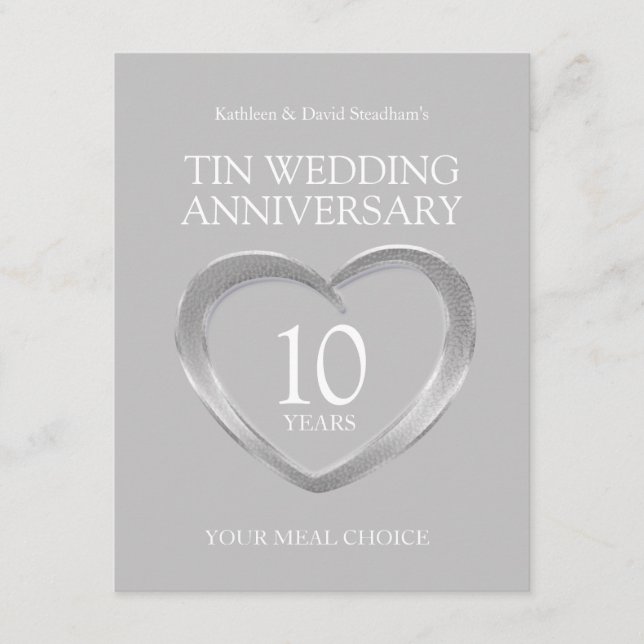 10th tin wedding anniversary rsvp meal choice enclosure card (Front)