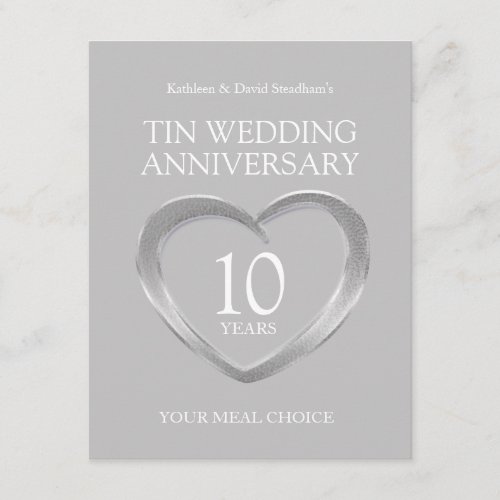 10th tin wedding anniversary rsvp meal choice enclosure card