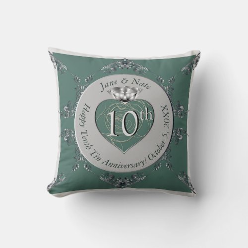 10th Tin Wedding Anniversary Throw Pillow