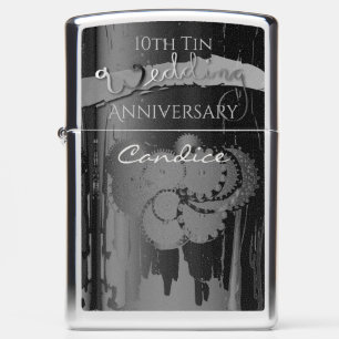 10th Tin Wedding Anniversary w/Name Zippo Lighter