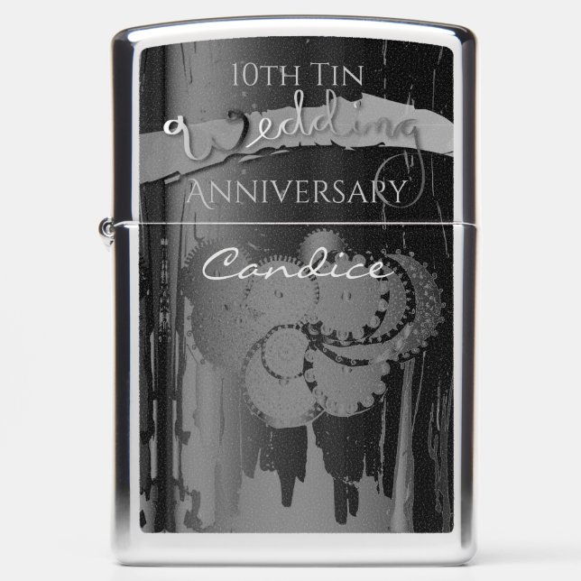 10th Tin Wedding Anniversary w/Name Zippo Lighter (Front)