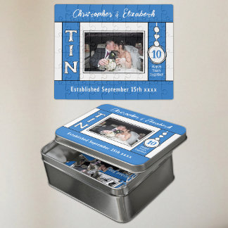 10th wedding anniversary 1 photo blue jigsaw puzzle