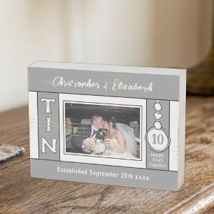 10th Wedding Anniversary 1 photo grey Wooden Box Sign