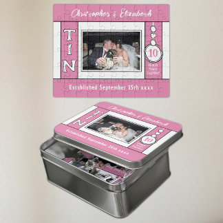 10th wedding anniversary 1 photo pink jigsaw puzzle