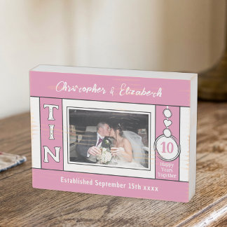 10th Wedding Anniversary 1 photo pink Wooden Box Sign