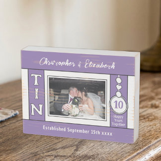 10th Wedding Anniversary 1 photo purple Wooden Box Sign