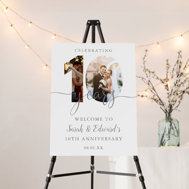 10th Wedding Anniversary 2 Photo Welcome Sign (In Situ (Stand))