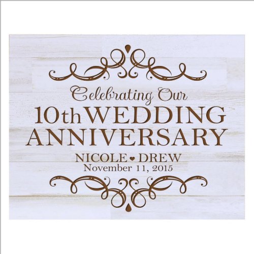 10th Wedding Anniversary 8x10 White Wood Plaque