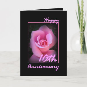 10th Wedding Anniversary Card with Pink Rosebud