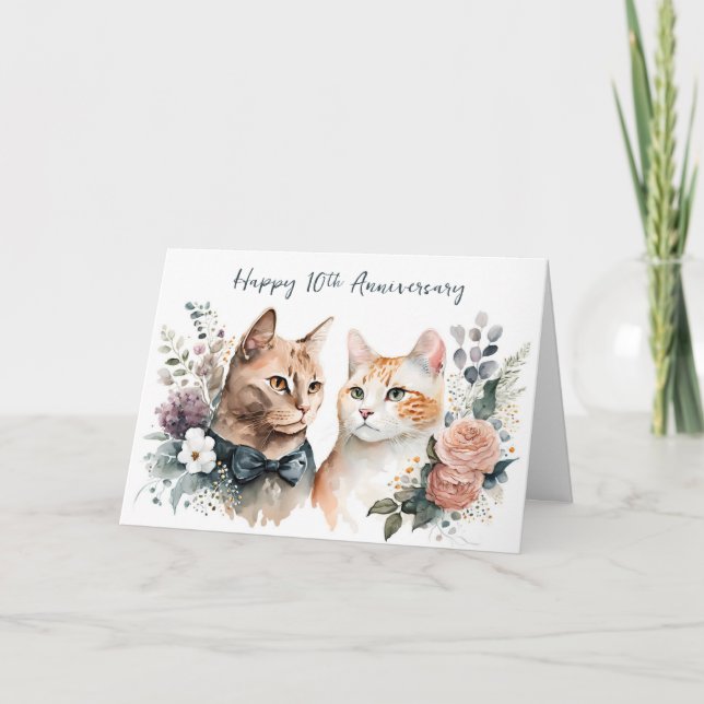 10th Wedding Anniversary Cats  Card (Front)
