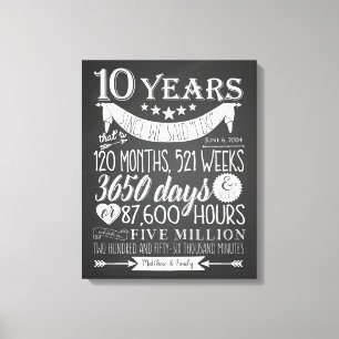 10th wedding anniversary, chalkboard, 10 years canvas print