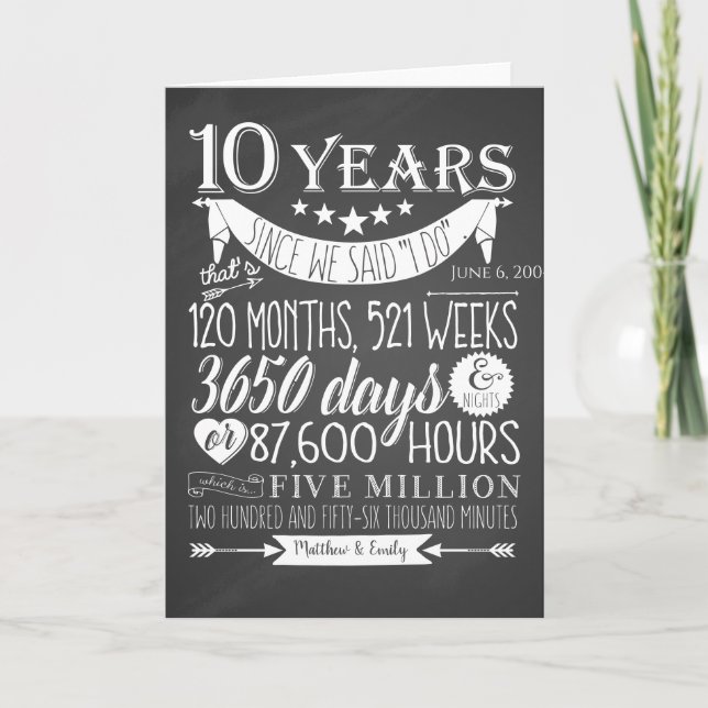 10th wedding anniversary, chalkboard, 10 years thank you card (Front)